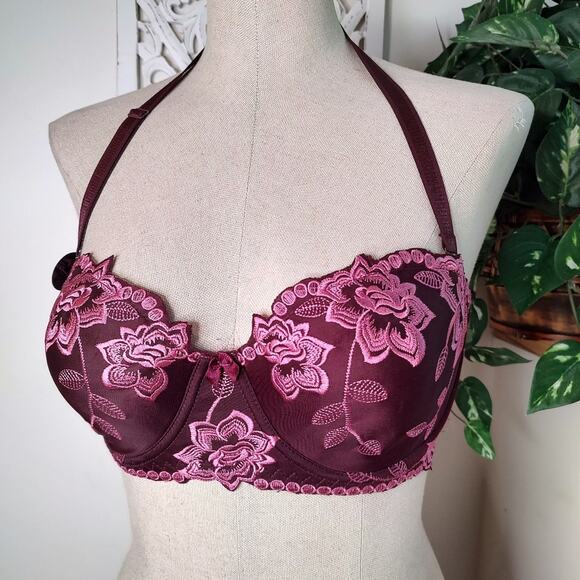 Rene Rofe NWOT Burgundy & Pink Lightly Lined Convertible Bra Size 36D - Picture 1 of 11